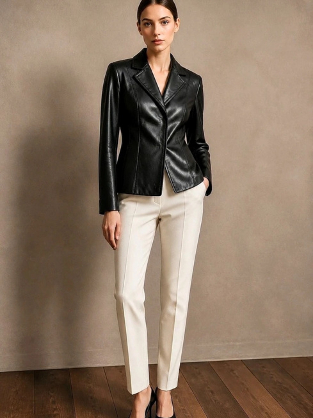 Worthington Genuine Lambskin Leather Jacket Size Women's Medium Black Fitted Zip